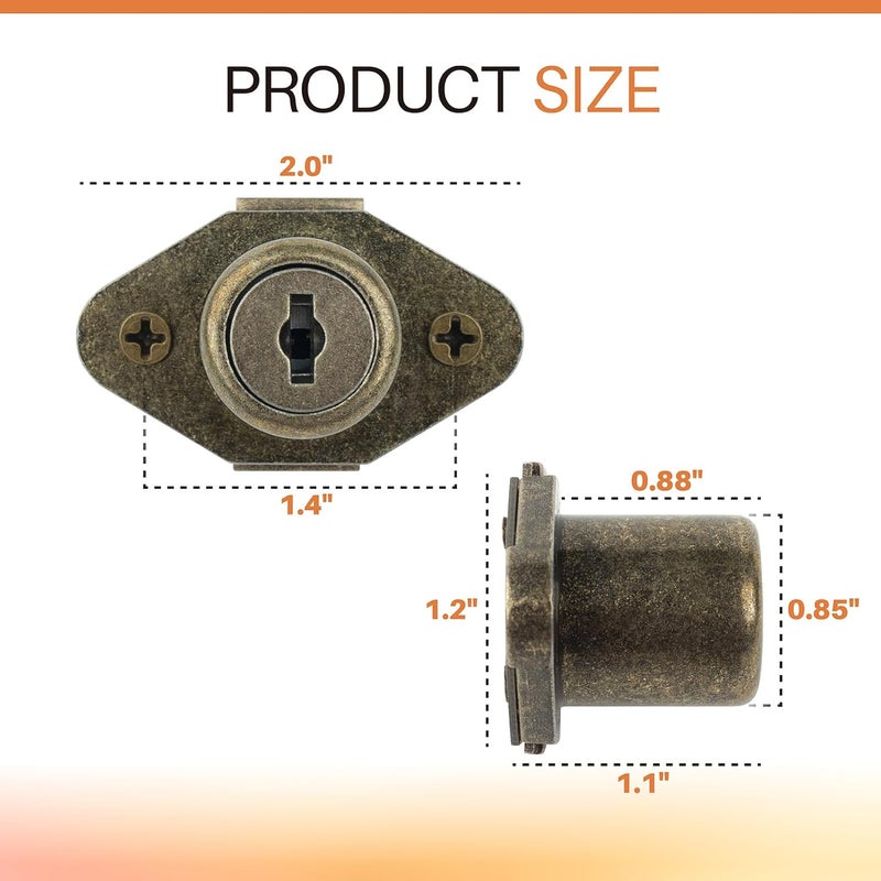 Xinxinlin Antique Bronze Desk Drawer Lock with Key - Secure Replacement Cabinet Lock for Dresser, Filing Cabinets & Office Furniture - Keyed Drawer Locks for Desk Cabinets & Drawers - Image 2